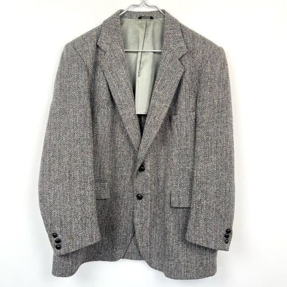 Harris Tweed 80s Wool Herringbone handwoven classic blazer sport coat gray 42